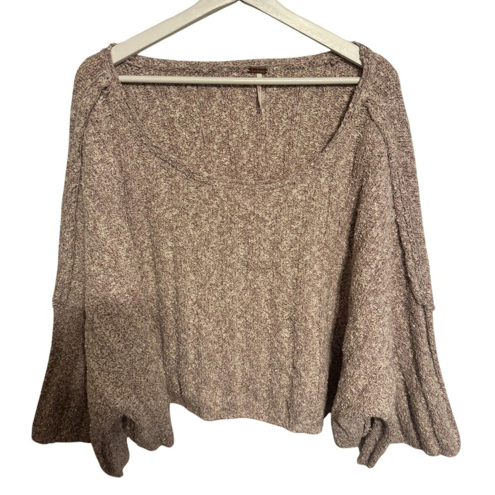 Free‎ People Sweater Oversized Bell Sleeve Medium Mauve Womens Boho Boucle Knit